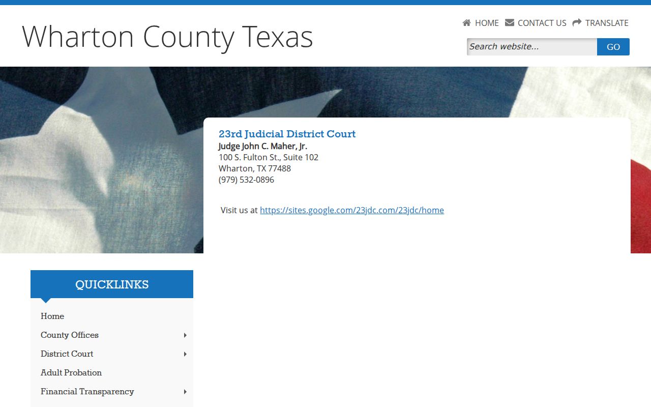 Wharton County warrant search routing through the 23rd District Court
