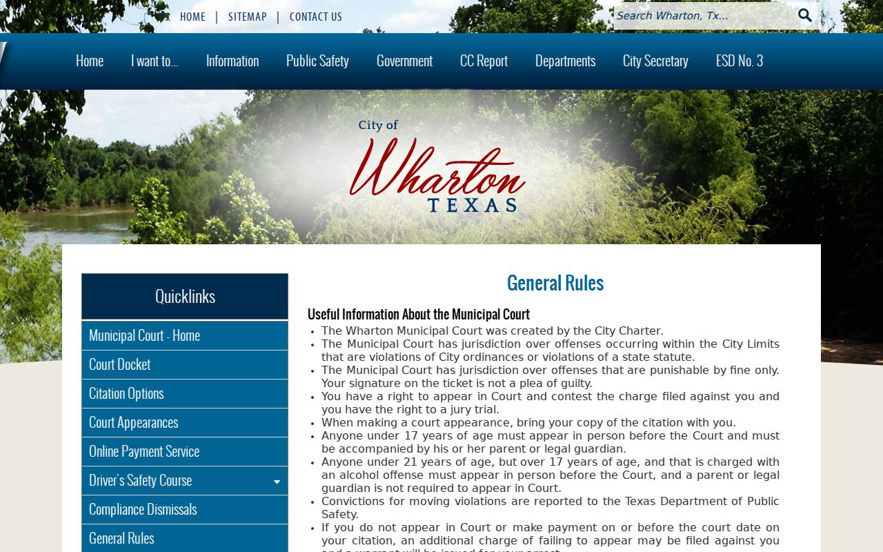 Wharton County traffic warrant research using Wharton Municipal Court FTA rules