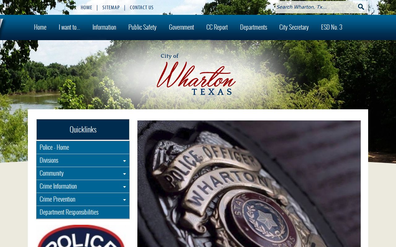 Wharton County warrant records: Wharton Police Department contact page