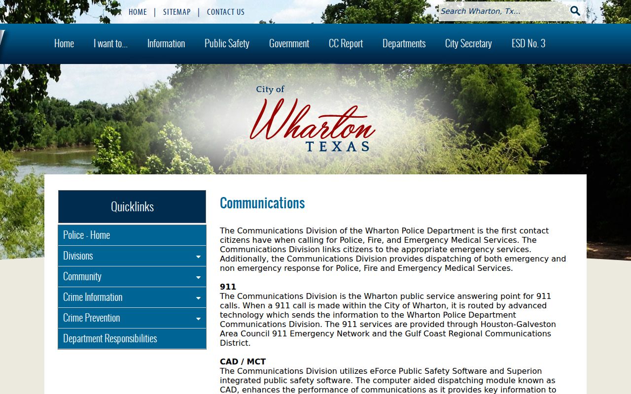 Wharton County warrant records: city police communications and CAD page