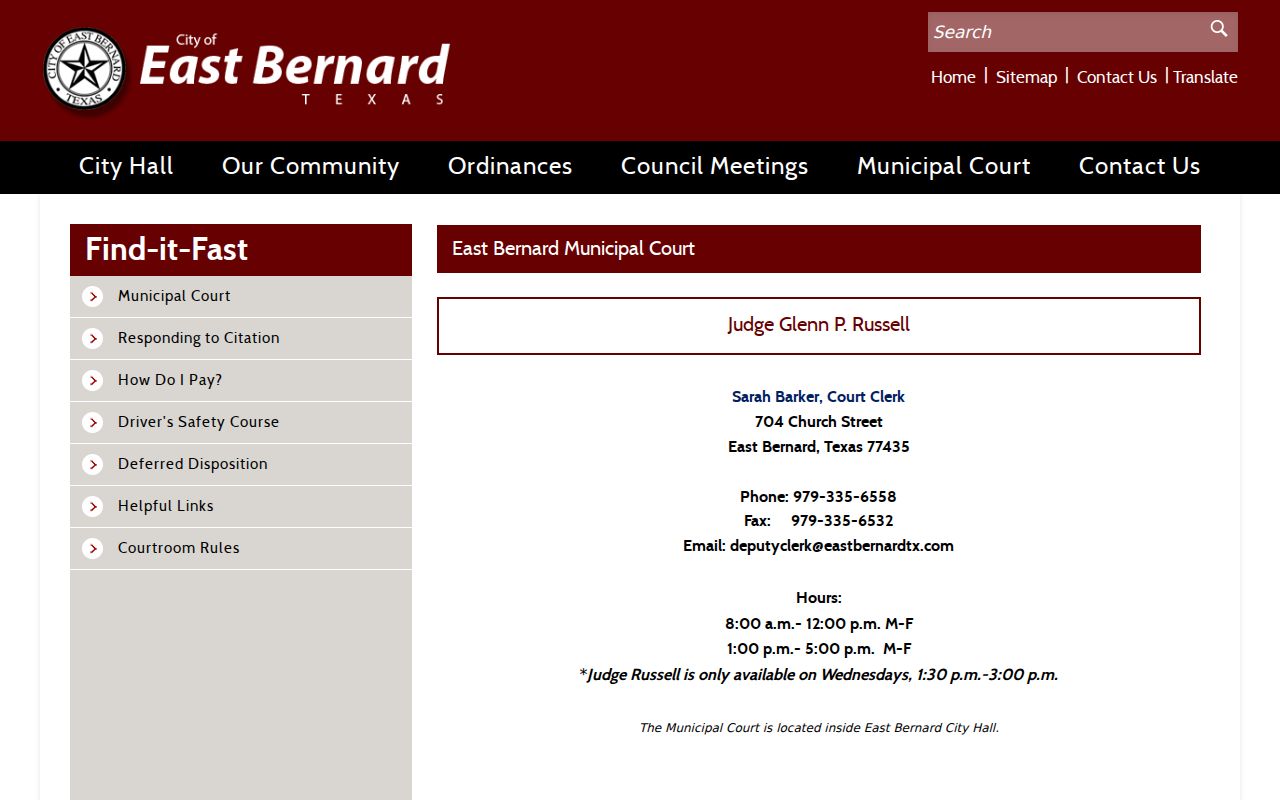 Wharton County warrant records: East Bernard municipal court at City Hall