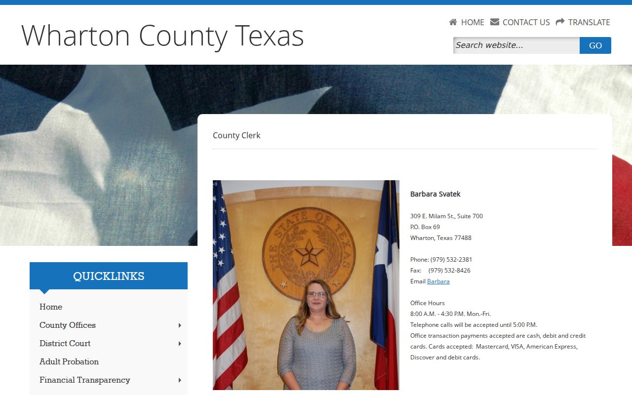 Wharton County warrant records routed to the separate County Clerk office